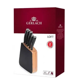 GERLACH LOFT Komplet 5 noży w bloku + ostrzałka 3w1 uni czerwona