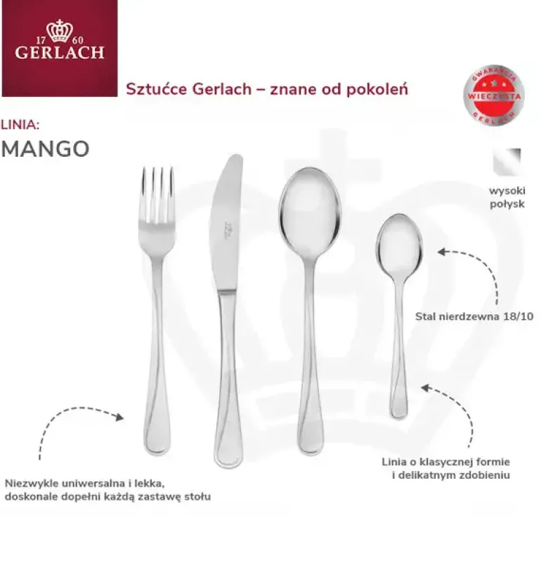 Gerlach Mango Sztućce Komplet 72 el (3x24) pudełko / 18 osób / połysk