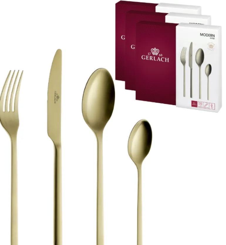 GERLACH MODERN GOLD Sztućce Komplet 72 el pudełko / 18 osób / mat / złote sztućce