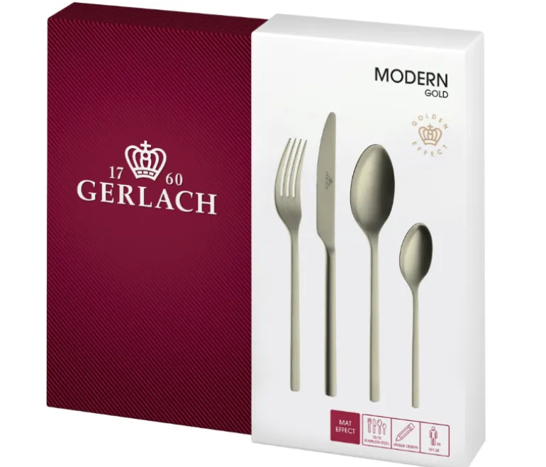 GERLACH MODERN GOLD Sztućce Komplet 72 el pudełko / 18 osób / mat / złote sztućce