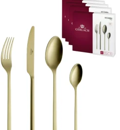 GERLACH MODERN GOLD Sztućce Komplet 96 el pudełko / 24 osoby / mat / złote sztućce