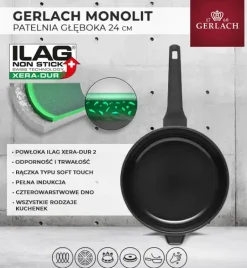 GERLACH MONOLIT Patelnia głęboka 24 cm / szwajcarska powłoka ceramiczną ILAG Xera Dur 2® / aluminium