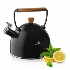 GERLACH NATUR Czajnik 2,5 L / czarny mat z drewnianą rączką / stal nierdzewna