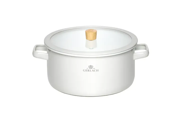 GERLACH NATUR ENAMEL BIAŁY Garnek emaliowany 5 l z pokrywką 24 cm / stal węglowa