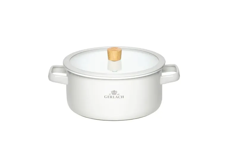 GERLACH NATUR ENAMEL BIAŁY Garnek emaliowany 3 l z pokrywką 20 cm / stal węglowa