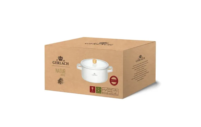 GERLACH NATUR ENAMEL BIAŁY Garnek emaliowany 3 l z pokrywką 20 cm / stal węglowa