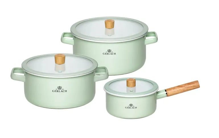 GERLACH NATUR ENAMEL Komplet Garnki z pokrywkami 6 el / zielony / emalia