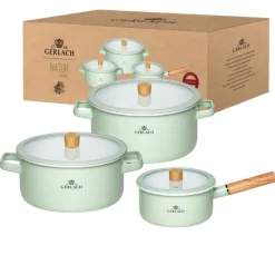 GERLACH NATUR ENAMEL Komplet Garnki z pokrywkami 6 el / zielony / emalia