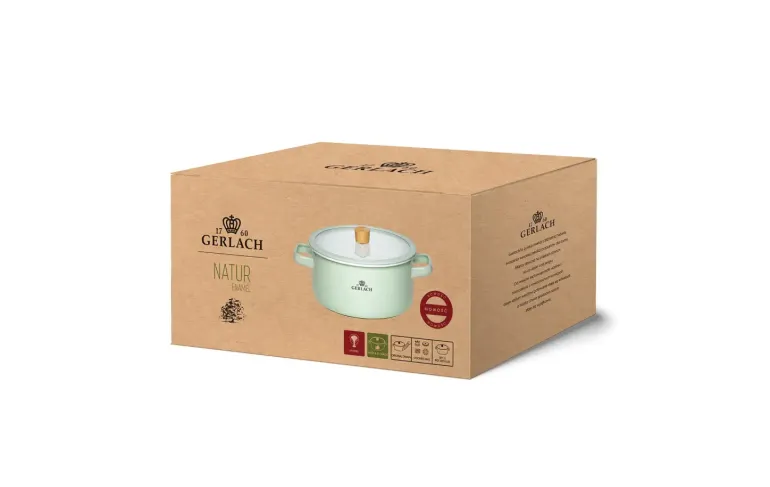 GERLACH NATUR ENAMEL ZIELONY Garnek emaliowany 3 l z pokrywką 20 cm / stal węglowa
