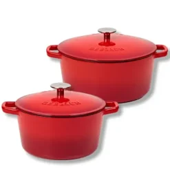 GERLACH NATUR IRON Komplet 2 garnków z pokrywkami 3L + 5L | żeliwo | czerwony gradient