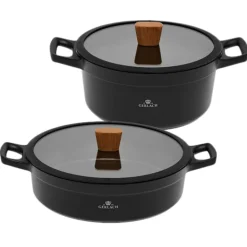 GERLACH NATUR Komplet garnków 24, 28 cm / 4,5 /4,2 L + pokrywki / powłoka ILAG Xera Dur 2 Ceramic / indukcja