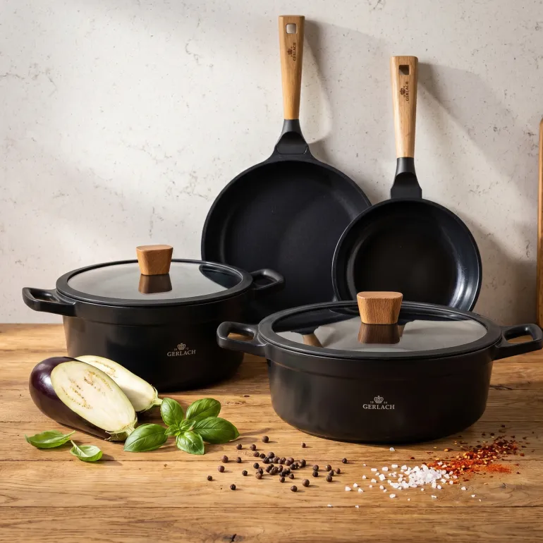GERLACH NATUR Komplet garnków 24, 28 cm + Patelnie Natur 20, 28 cm / powłoka ILAG Xera Dur 2 Ceramic / indukcja