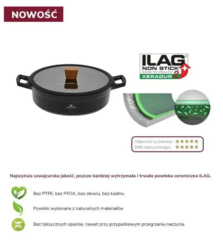 GERLACH NATUR Komplet garnków 24, 28 cm / 4,5 /4,2 L + Patelnie Natur 24, 28 cm / powłoka ILAG Xera Dur 2 Ceramic / indukcja