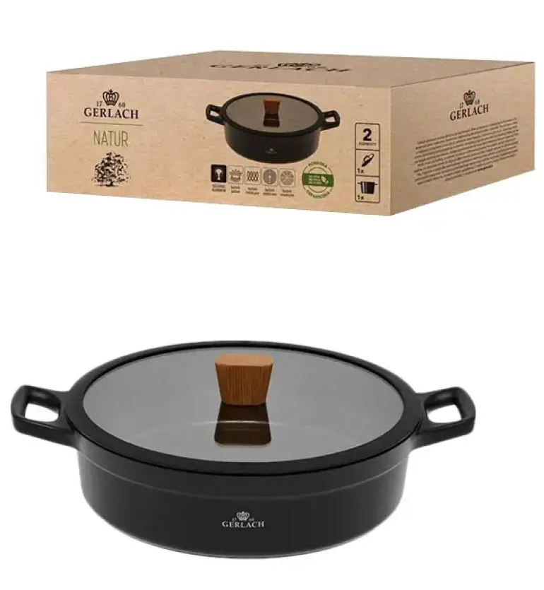 GERLACH NATUR Komplet garnków 24, 28 cm / 4,5 /4,2 L + Patelnie Natur 24, 28 cm / powłoka ILAG Xera Dur 2 Ceramic / indukcja