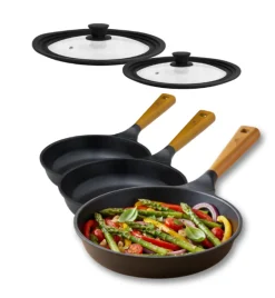 GERLACH NATUR Komplet patelni 20, 24, 28 cm z powłoką ceramiczną ILAG® Non-Stick Xera Dur 2 + pokrywki silikonowe