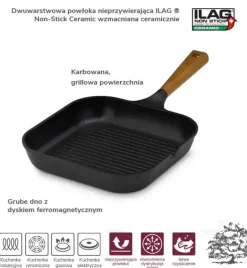 GERLACH NATUR Komplet patelni z powłoką ceramiczną ILAG® Non-Stick / 20, 24, 28 cm, Grillowa 24 cm