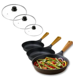 GERLACH NATUR Komplet patelni 20, 24, 28 cm z powłoką ceramiczną ILAG® Non-Stick Xera Dur 2 + pokrywki szklane
