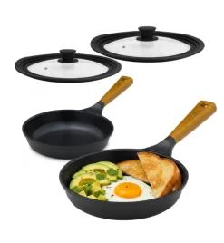 GERLACH NATUR Komplet patelni 20, 28 cm z powłoką ceramiczną ILAG® Non-Stick Xera Dur 2 + pokrywki silikonowe