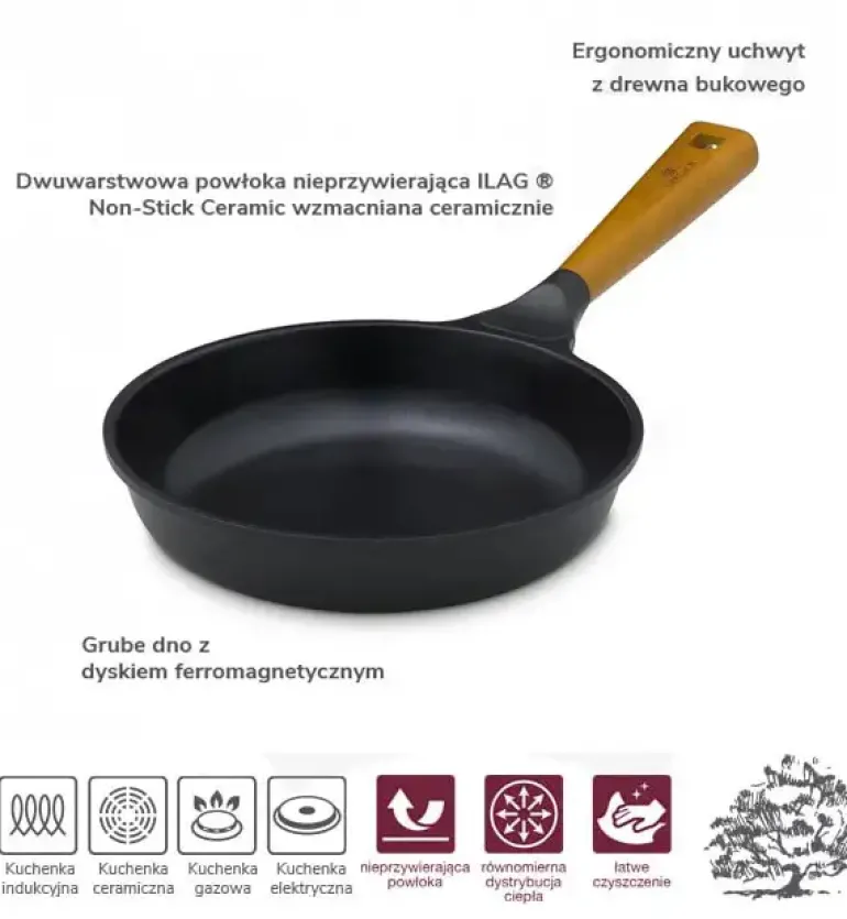 GERLACH NATUR Patelnia 20 cm z powłoką ceramiczną + pokrywka silikonowa | ILAG® Non-Stick Xera Dur 2
