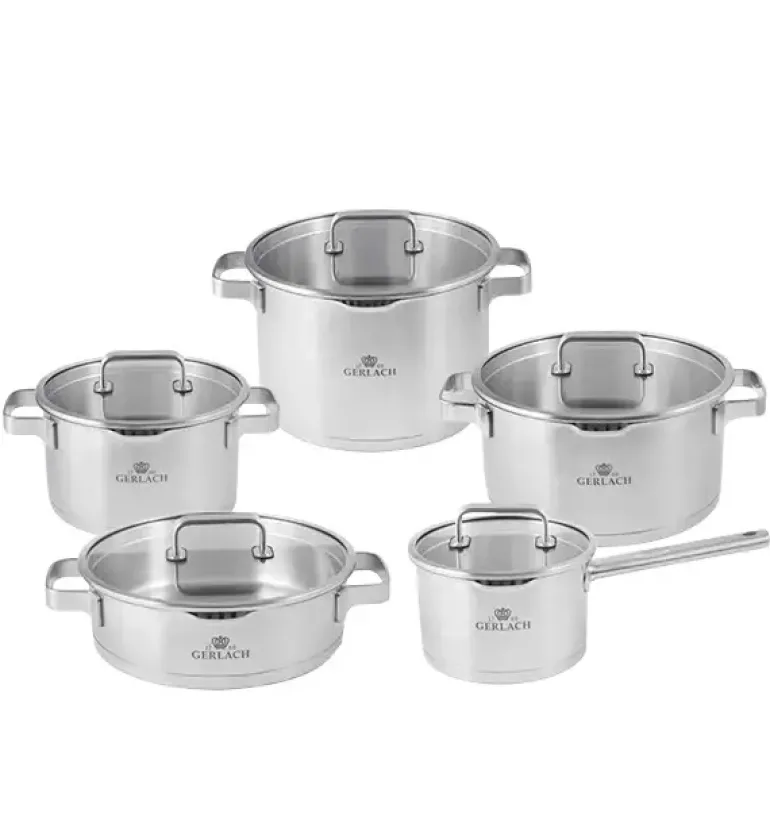 GERLACH PRESTIGE PLUS Komplet Garnki z pokrywkami 10 el / stal nierdzewna / INDUKCJA