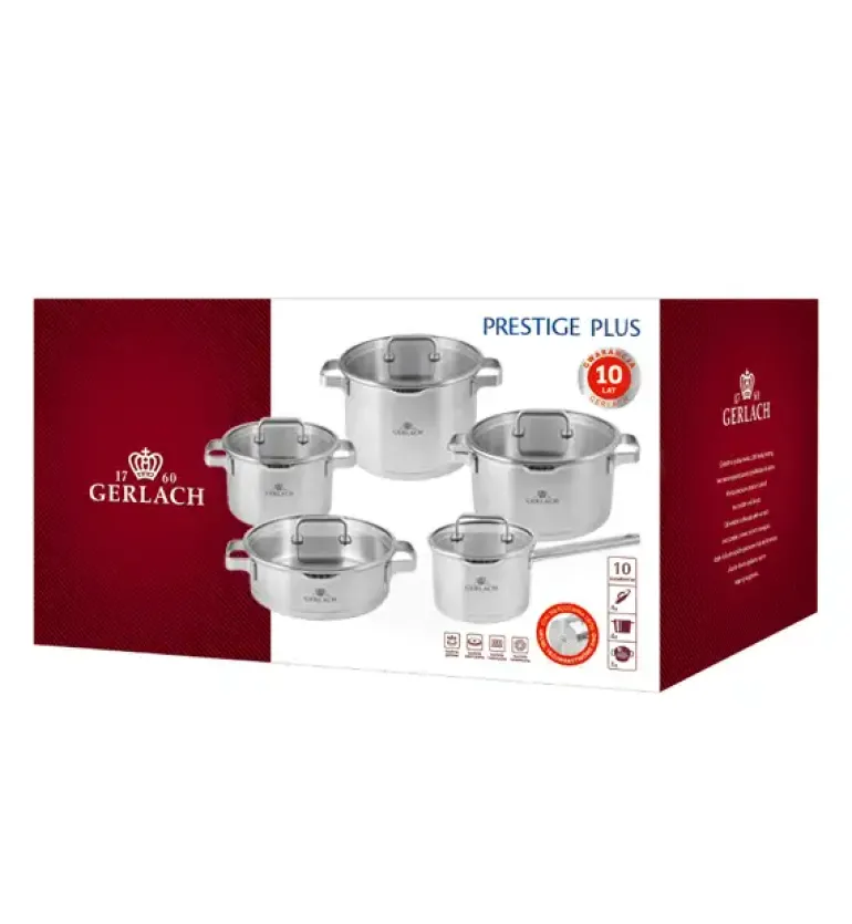 GERLACH PRESTIGE PLUS Komplet Garnki z pokrywkami 10 el / stal nierdzewna / INDUKCJA