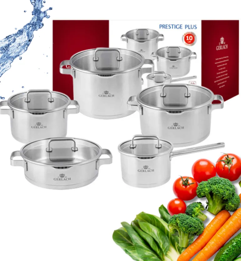 GERLACH PRESTIGE PLUS Komplet Garnki z pokrywkami 10 el / stal nierdzewna / INDUKCJA