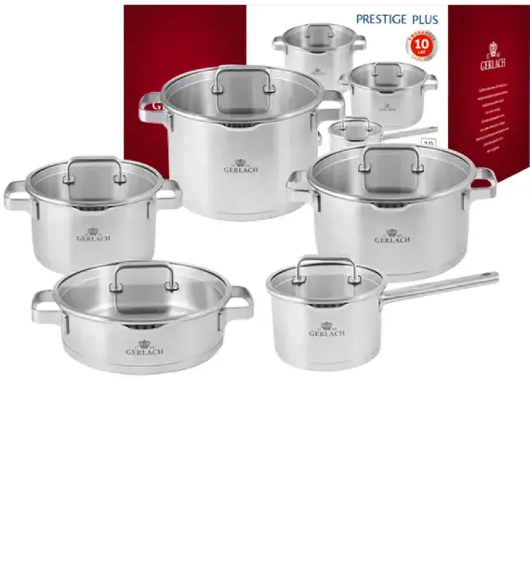 GERLACH PRESTIGE PLUS Komplet Garnki z pokrywkami 10 el / stal nierdzewna / INDUKCJA