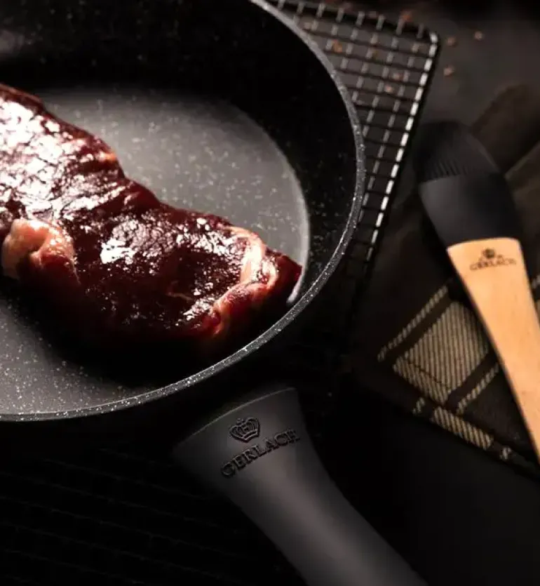 GERLACH PRIME Komplet Garnki z pokrywkami 6 el / stal nierdzewna + Patelnia naleśnikowa 26 cm + Patelnia Granitex 20, 24, 28 cm
