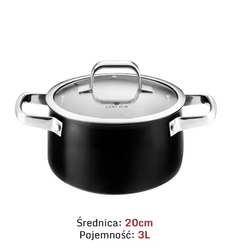 GERLACH PRIME Komplet Garnki z pokrywkami 6 el + Patelnie Gerlach Harmony Classic 20, 24, 28 cm + patelnia naleśnikowa 26 cm + Brytfanna Granitex