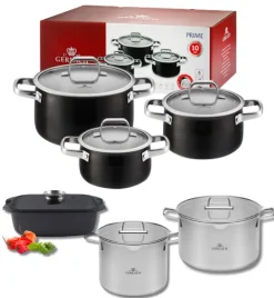 GERLACH PRIME Komplet Garnki z pokrywkami 6 el + Garnki Gerlach Ambiente 7 l i 10 l + Brytfanna Granitex