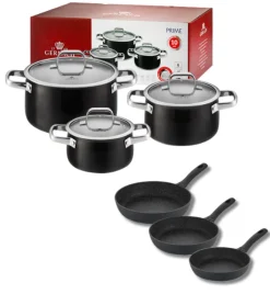 GERLACH PRIME Komplet Garnki z pokrywkami 6 el + patelnie Gerlach Granitex 20, 24, 28 cm