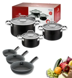 GERLACH PRIME Komplet Garnki z pokrywkami 6 el + patelnie Gerlach Granitex 20, 24, 28 cm+ pokrywki