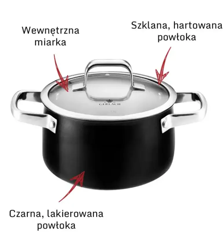 GERLACH PRIME Komplet Garnki z pokrywkami 6 el + patelnie Gerlach Granitex 20, 24, 28 cm+ pokrywki