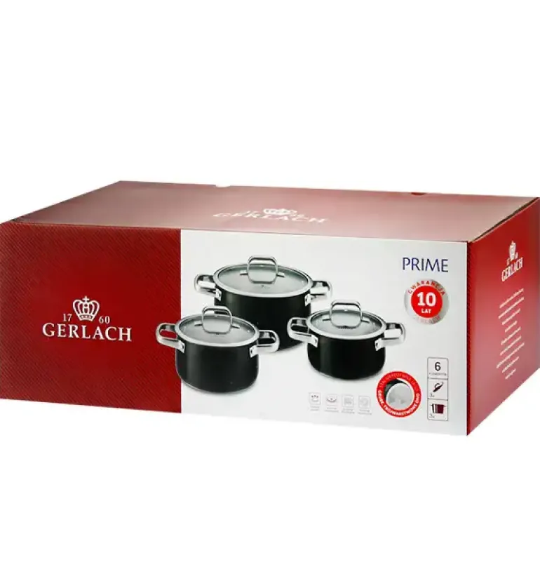 GERLACH PRIME Komplet Garnki z pokrywkami 6 el + patelnie Gerlach Granitex 20, 24, 28 cm+ pokrywki