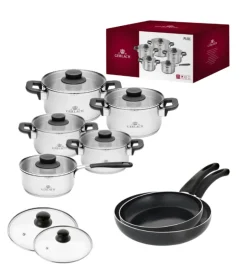 GERLACH PURE Komplet Garnki z pokrywkami 10 el / indukcja + Gerlach Initial Patelnia 24, 28 cm+ Pokrywki szklane