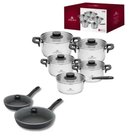 GERLACH PURE Komplet Garnki z pokrywkami 10 el / indukcja + Gerlach Granitex Patelnia 20, 28 cm + pokrywki szklane