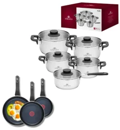GERLACH PURE Komplet Garnki z pokrywkami 10 el / indukcja + Gerlach Ambiente Patelnia 20, 24, 28 cm