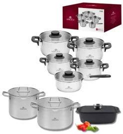 GERLACH PURE Komplet Garnki z pokrywkami 10 el / indukcja + Garnek Ambiente 7 L+ 10 L + Brytfanna Granitex