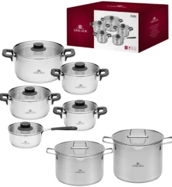 GERLACH PURE Komplet Garnki z pokrywkami 10 el / indukcja + Garnek Ambiente 7 L+ 10 L
