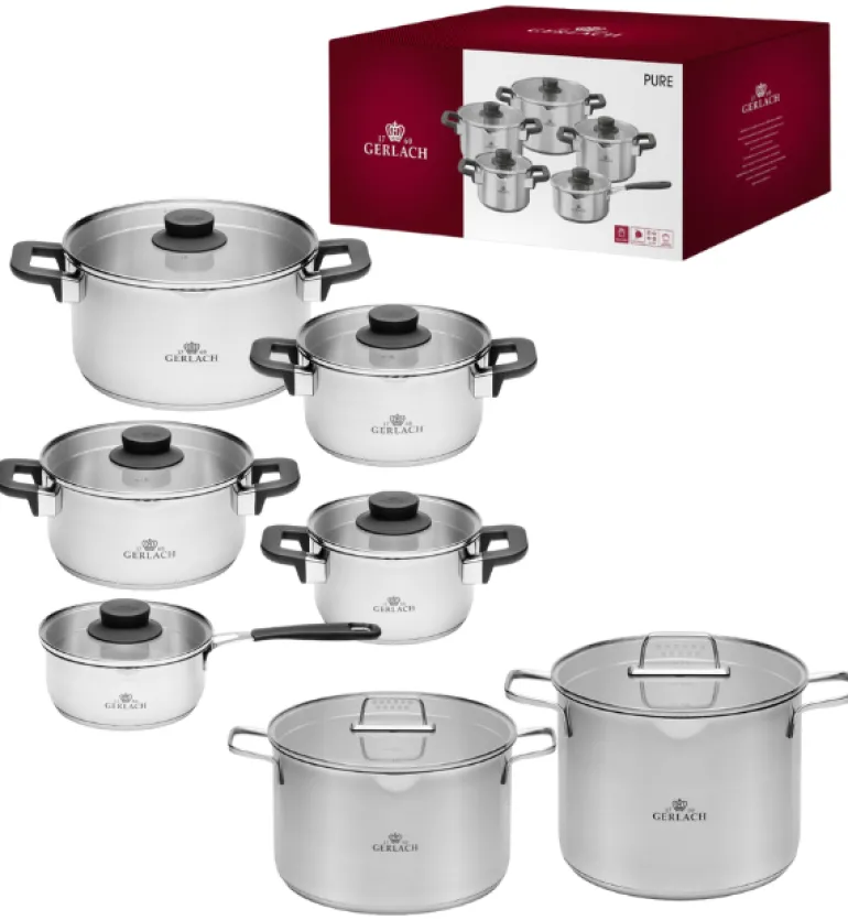 GERLACH PURE Komplet Garnki z pokrywkami 10 el / indukcja + Garnek Ambiente 7 L+ 10 L