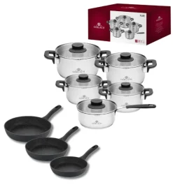 GERLACH PURE Komplet Garnki z pokrywkami 10 el / indukcja + Gerlach Granitex Patelnia 20, 24, 28 cm
