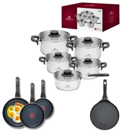 GERLACH PURE Komplet Garnki z pokrywkami 10 el / indukcja + Gerlach Ambiente Patelnia 20, 24, 28 cm + Patelnia naleśnikowa Harmony 26 cm