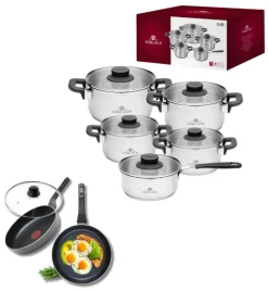 GERLACH PURE Komplet Garnki z pokrywkami 10 el / indukcja + Gerlach Ambiente Patelnia 20, 28 cm + pokrywki szklane