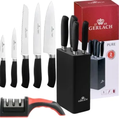 GERLACH PURE Komplet 5 noży w bloku + ostrzałka 3w1 uni czerwona