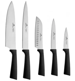 GERLACH SMART BLACK 994 Zestaw noży w bloku 6 elementów + ostrzałka 2w1 / antypoślizgowa rękojeść / 994CZARNY/2w1