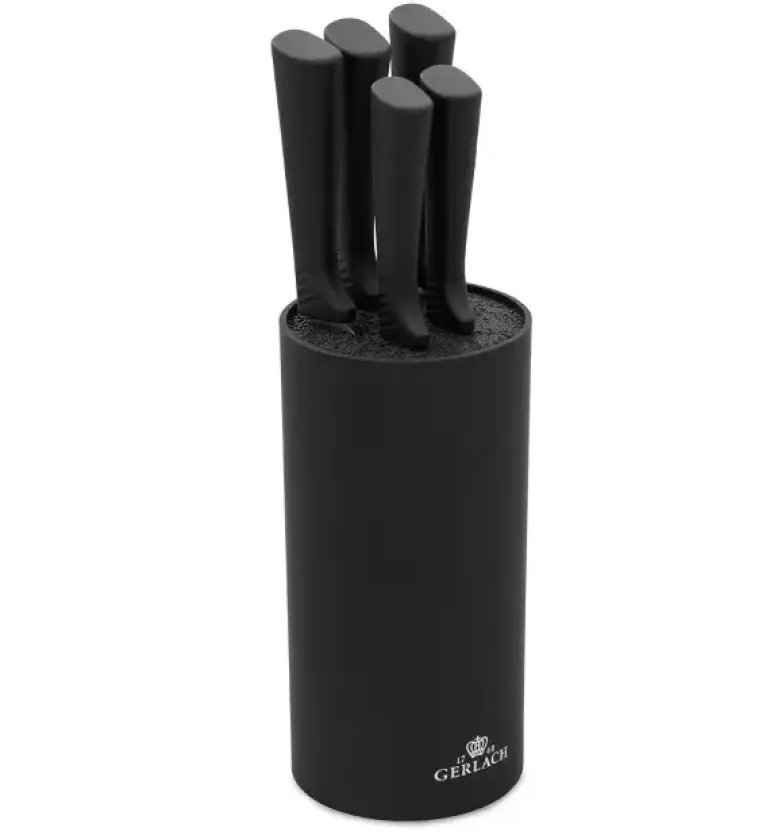 GERLACH SMART BLACK 994 Zestaw noży w bloku 6 elementów + ostrzałka 2w1 / antypoślizgowa rękojeść / 994CZARNY/2w1