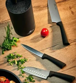GERLACH SMART BLACK 994 Zestaw noży w bloku 6 elementów + ostrzałka 2w1 / antypoślizgowa rękojeść / 994CZARNY/2w1