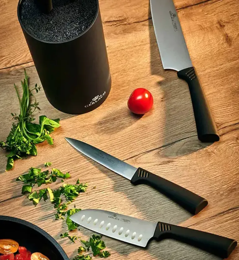 GERLACH SMART BLACK 994 Zestaw noży w bloku 6 elementów + ostrzałka 2w1 / antypoślizgowa rękojeść / 994CZARNY/2w1