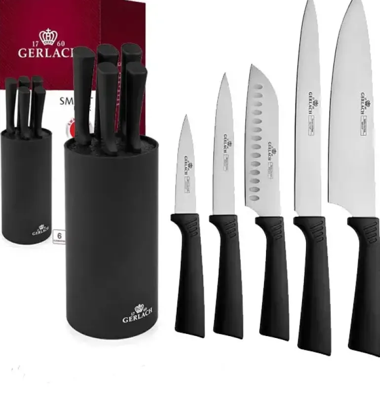 GERLACH SMART BLACK 994 Zestaw noży w bloku 6 elementów / antypoślizgowa rękojeść / 994CZARNY