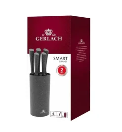 GERLACH SMART GRANIT Komplet 5 noży w bloku + Tasak do ziół z deską